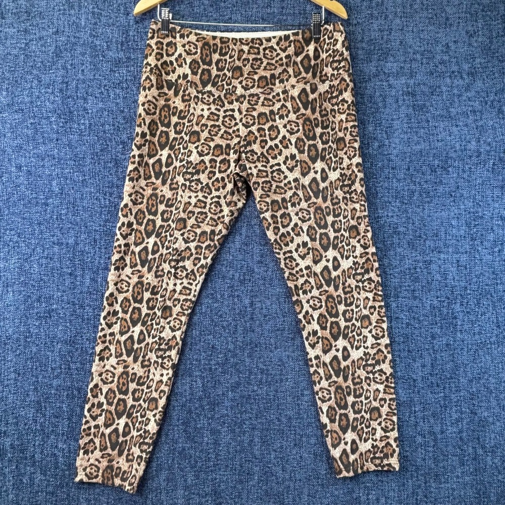 Intro Love The Fit Faux Suede Leggings Womens Large Brown Leopard Tummy Control